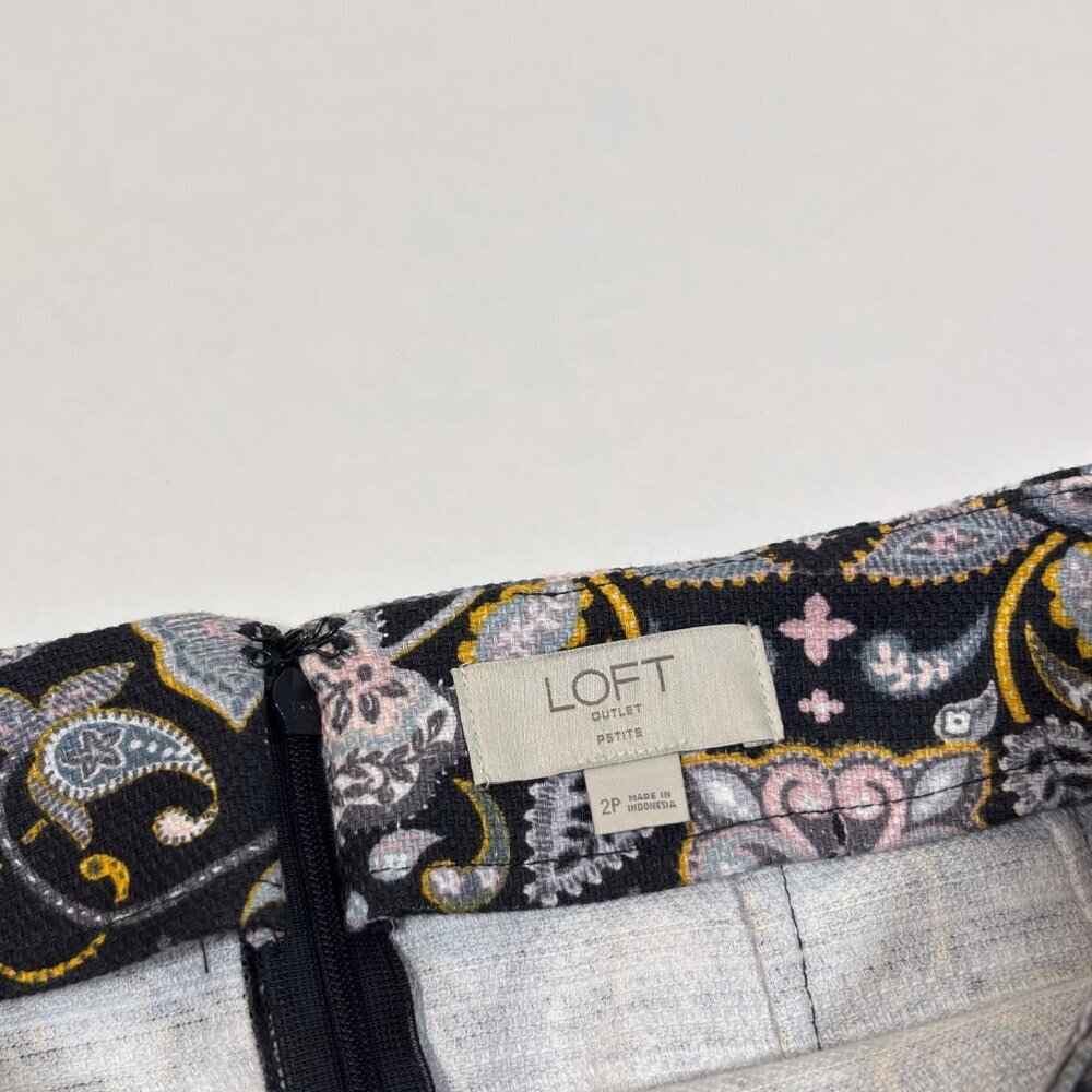 Ann Taylor Loft Black Yellow Paisley Print Cotton Pique Pencil Skirt - 2 Petite - Picture 4 of 7